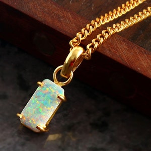 Rectangle White Opal 14K Gold Filled Necklace, Welo Fire Opal Pendant, Handmade Gold Necklace, Opal Gemstone necklace, Minimalist jewelry