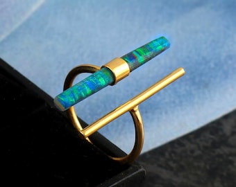 Raw Black Sold Opal Ring, 14K Gold Filled Ring, Raw Opal Handmade Ring, October Birthstone Ring, Crystal Ring, Birthday Gift, Christmas Gift
