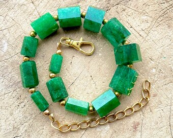 AAA+Natural Emerald Faceted Pencil Bracelet, Emerald Pencil Bracelet, Faceted Emerald Barrel Uneven shape Bracelet, Gift For Her