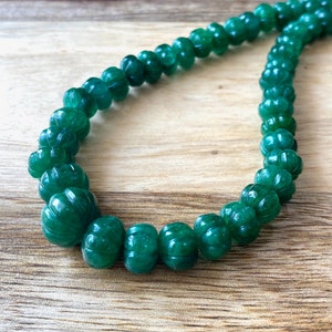 Natural Green Emerald Rondelle Carved Beads, 7-10 MM, Green Emerald Carving Melon Beads, Gemstone Beads, Emerald Loose Beads, Gift For Her