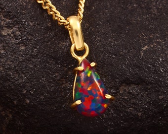 Black Fire Smooth Opal Pendant Necklace/ Sterling Silver / 14K Gold Filled, Fie Opal Jewelry, October Birthstone, Christmas Gift