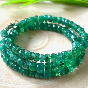 Fine Quality Zambian Emerald Beads, Green Emerald Rondelle Shape Beads, Handmade Faceted Polished Beads, 4-5MM, May Birthstone, Gift For Her