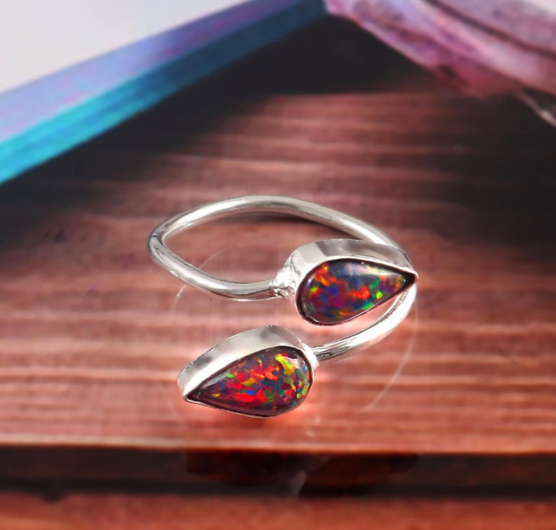 Black Opal Red Fire Ring, Minimalist Ring, 925 Sterling Silver ...