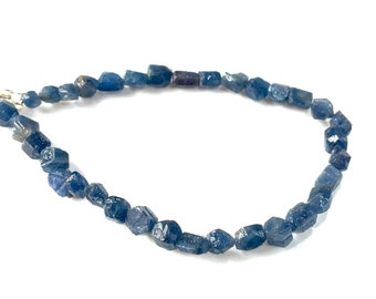 Raw Sapphire Beads Bracelet, Raw Crystal Bracelet, Natural Blue Sapphire Beads Jewelry, Beaded Beads Bracelet, September Birthstone,