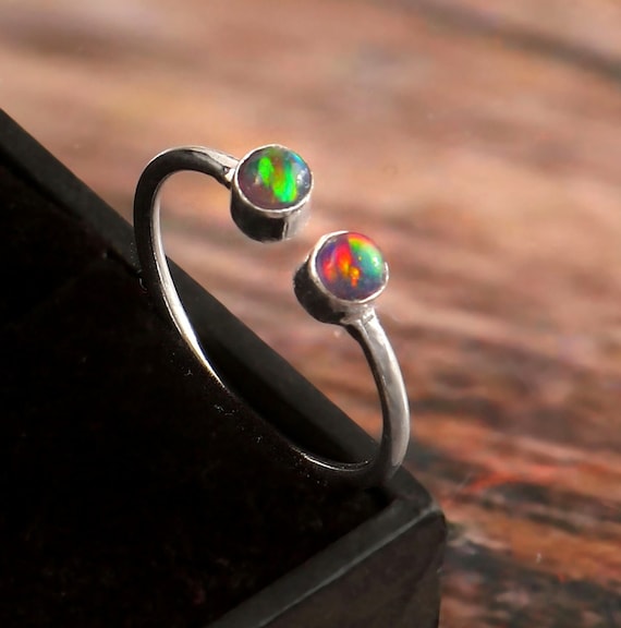 Black Opal Sterling Silver Ring, Minimalist Round Opal Ring, Welo Fire Opal  Rings, Engagement Ring, birthstone Ring, Anniversary Ring