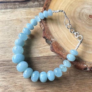 100% Natural Genuine Aquamarine Beads Bracelet, 6-8 MM, Aquamarine Rondelle Beads Bracelet, March Birthstone, Gift For Her, Gift  For Mom