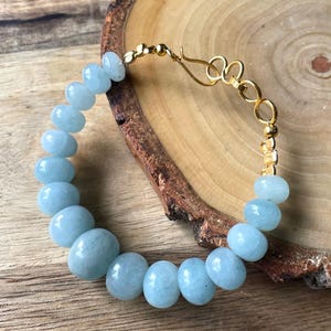 Top Quality Aquamarine Bracelet, 6-8 MM, Gold Filled Bracelet, Natural Aquamarine Beaded Bracelet, March Birthstone, Gift For Women Jewelry