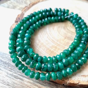 Fine Quality Natural Zambian Emerald Faceted Rondelle Beads, Green Finest Emerald Cut, AAA Beads, May Birthstone, For Jewelry Making