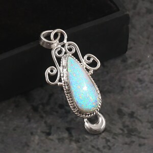 White Pear Opal Necklace, October Birthstone Pendant, 925 Sterling Silver Pendant, White Opal Cabochon, Opal Jewelry, Anniversary Gift