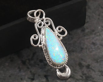 Gem Stone King 925 Sterling Silver Simulated Opal Pendant Necklace - 1.05 Ct Oval 8x6mm With 18" Chain