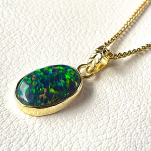 AAA+Black Opal Pendant, Blue Green Fire Opal Necklace, 14K Gold Necklace, October Birthstone Pendant, Minimalist Jewelry, Gift