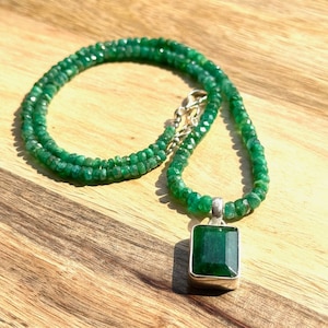 Natural Genuine Emerald Pendant Faceted Beads, 925-Sterling Silver Pendant, Gemstone Pendant, Gift For Her,Bridal Beautiful Emerald Jewelry