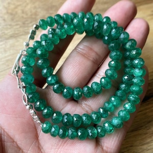 Zambian Emerald Faceted Rondelle Beads Necklace, 5-7 MM, Green Finest Emerald Faceted Cut Beads, May Birthstone, Gift For Her
