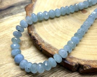 100%Natural Aquamarine Necklace Faceted Round Beads Necklace, Aquamarine Beads, 5-8MM, Handmade Jewelry, Beautiful Aquamarine Gemstone