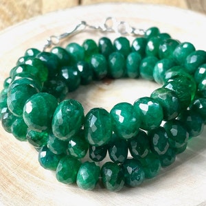 AAA+Natural Zambian Emerald Faceted Rondelle Beads, Green Finest Emerald Cut, AAA Beads, May Birthstone, For Jewelry Making
