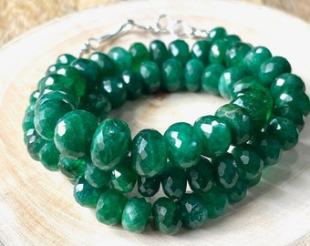 AAA+Natural Zambian Emerald Faceted Rondelle Beads, Green Finest Emerald Cut, AAA Beads, May Birthstone, For Jewelry Making