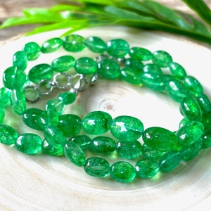 AAA+ Quality Emerald Smooth Oval Beads, 7-9 MM, Natural Zambian Emerald Smooth Nugget Beads Necklace, Emerald Rondelle Beads, Gift For Her