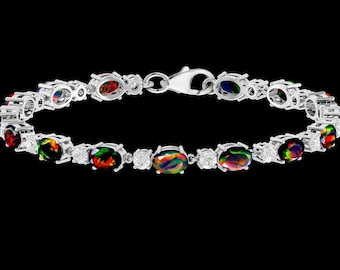 Pulsera de ópalo negro natural etíope, pulsera de ópalo facetado Welo Fire, pulsera de ópalo negro, pulsera de ópalo, regalo para dama de honor para él, mujer