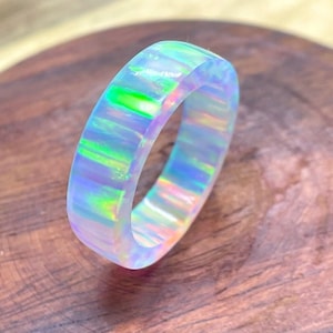 White Solid Opal Ring, Thin White Opal Band, Opal Ring, Obsidian finish Urban Modern Opal Ring, Wedding rings, Gift