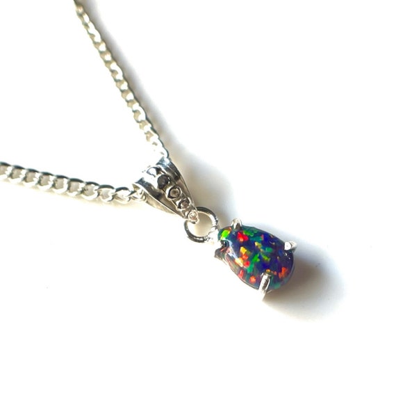 Aaa+black Opal Pendant Necklace, Fire Opal Pear Pendant, October