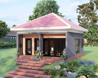 Plano de casa / Plano de casa de 7x7 metros / Plano de casa pequeña de 1 dormitorio / Casa de 1 piso