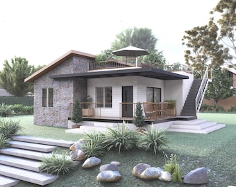 Plano de casa / Plano de casa de 10x10 metros / Plano de casa pequeña de 2 habitaciones / Casa de 1 piso