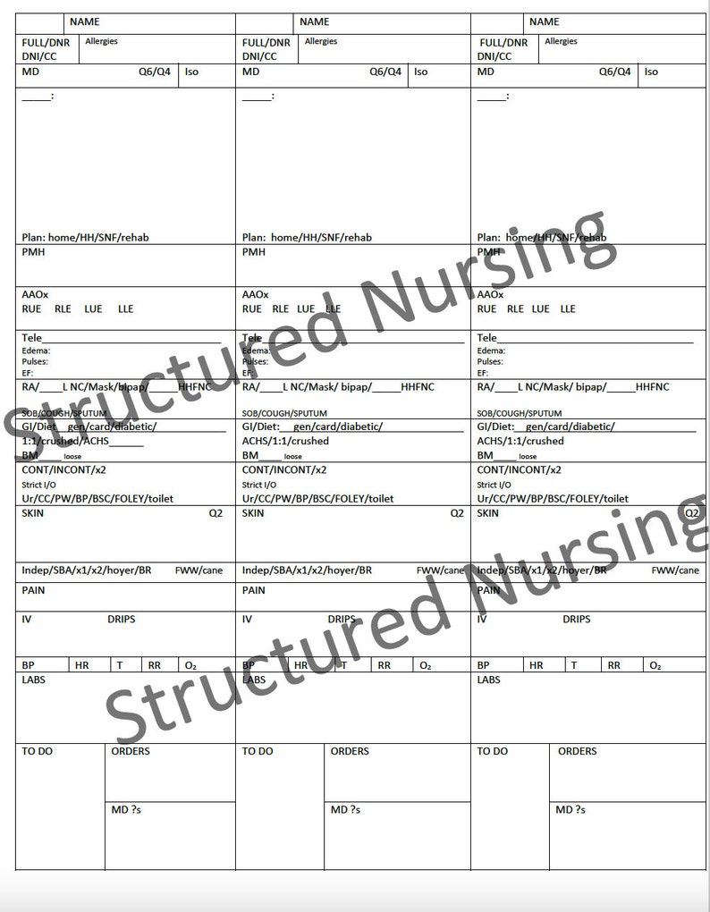 Med Surg/observation Report Sheet - Etsy