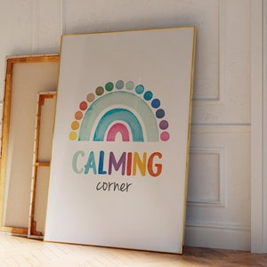 Rainbow Calming Corner Sign, Therapy Office Decor, Classroom Decor, Mental Health Poster, Social Worker, School Counselor, Digital Download