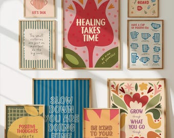 Mental Health Poster Set of 9, Dopamine Decor, Affirmation Wall Art, Therapy Office Decor, Self Love Printable Art, Digital Download N05