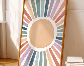 Sun Nursery Poster, Watercolor Playroom Sun Print, Sun Printable, Girls Room Decor, Classroom Decor, Boho Sun, Digital Download