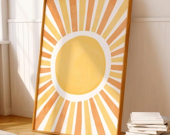 Sun Playroom Poster, Cute Nursery Sun Print, Playroom Sun Wall Art, Girls Room Decor, Boho Sun Print, Sunshine Print, Digital Download