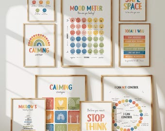 10 Calming Corner Posters for Kids, Rainbow Emotional Regulation & Mental Health Wall Art, Digital Download N29