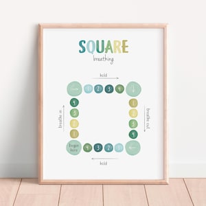 Box Breathing Poster, Grounding Technique, Calming Corner, Counseling Office Decor, Mental Health Sign, Anxiety CBT, Digital Download