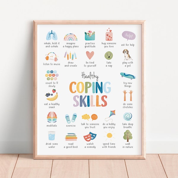 Coping Skills Poster, Therapy Office Decor, School Counselor, Anxiety Relief, Calming Strategies, Mental Health, CBT, Digital Download