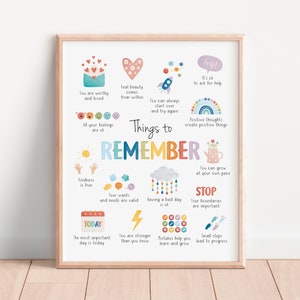 Things to Remember, Therapy Office Decor, Positive Affirmations, Anxiety Relief, Calming Corner, School Psychology, CBT, Digital Download