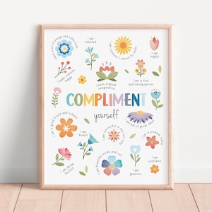 Faites-vous complimenter, Affirmation positive, Décoration de bureau de thérapie, Santé mentale, Psychologie scolaire, CBT, Cadeau affirmation, Téléchargement numérique