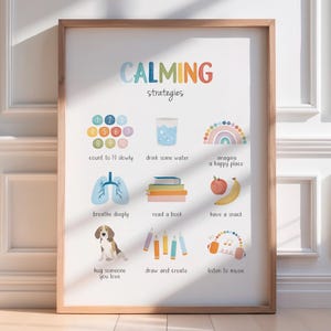 Calming Strategies Poster for Kids, Therapy Office Wall Art, Calm Down Corner, Social Emotional Learning, School Counselor, Digital Download