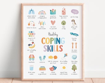 Coping Skills Poster, Therapy Office Decor, School Counselor, Anxiety Relief, Calming Strategies, Mental Health, CBT, Digital Download