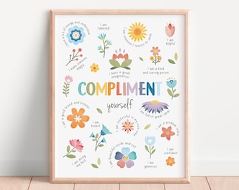 Compliment Yourself, Positive Affirmation, Therapy Office Decor, Mental Health, School Psychology, CBT, Affirmation Gift, Digital Download