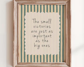 Affirmation Quote Print, Retro Green & Beige Striped Wall Art, Motivational Preppy Typography Poster, Cozy Bedroom Decor Digital Download