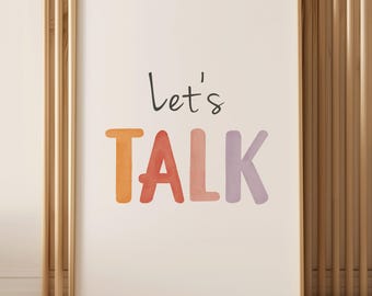 Speech Therapy Classroom Decor, Printable Speech Therapy Poster, SLP, Communication Print, Speech Pathologists, Let's Talk, Digital Download