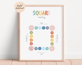 Calming Corner Poster, Box Breathing Poster, Counseling Office Decor, Mental Health Sign, Grounding Technique Anxiety CBT, Digital Download