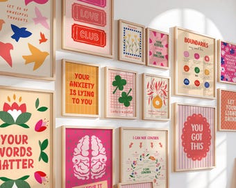 Mental Health Posters Set of 16, Therapy Office Decor, Dopamine Wall Art, Positive Affirmation, Counseling Office Decor, Digital Download N9