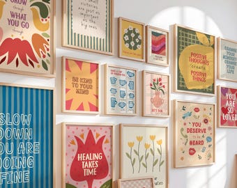 Mental Health Posters Bundle, Therapy Office Decor, 15 Trendy Inspirational Quotes, Affirmation Art, Counseling Prints, Digital Download