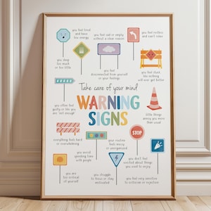 Warnschilder, Psychische Gesundheit Poster, Therapie Büro Dekor, Schulpsychologe, Calming Corner, Check In With Yourself, digitaler Download