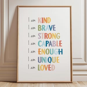 Rainbow Affirmations Print for Playroom, Classroom Wall Decor, Mental Health, Affirmations for Kids, Mental Health, Digital Download