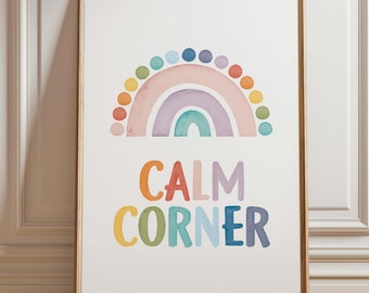 Calming Corner Sign, rainbow Therapy Office Decor, School Psychologist, Rainbow Classroom Decor, Social Worker, CBT, Digital Download