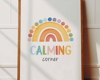 Rainbow Calming Corner Sign, Therapy Office Decor, Classroom Poster, School Psychologist, Classroom Decor, Social Worker, Digital Download