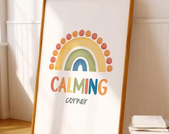 Calming Corner Sign, Rainbow Calming Corner Print, Classroom Decor, Vibrant Mental Health Poster, Social Worker Sign, Digital Download