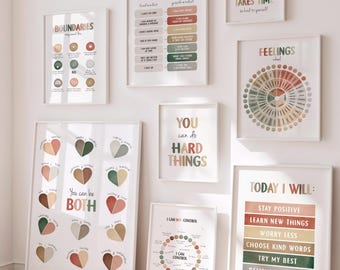 Mental Health Poster Bundle Set of 8 Therapy Office & School Counselor Wall Art CBT Classroom Decor Neutral Prints Digital Download, N12